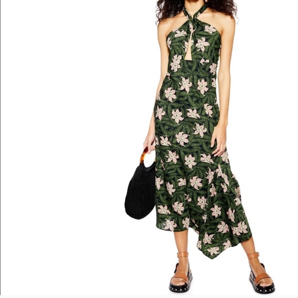 Topshop Dresses & Skirts - Topshop tropical Hawaiian green halter midi dress
